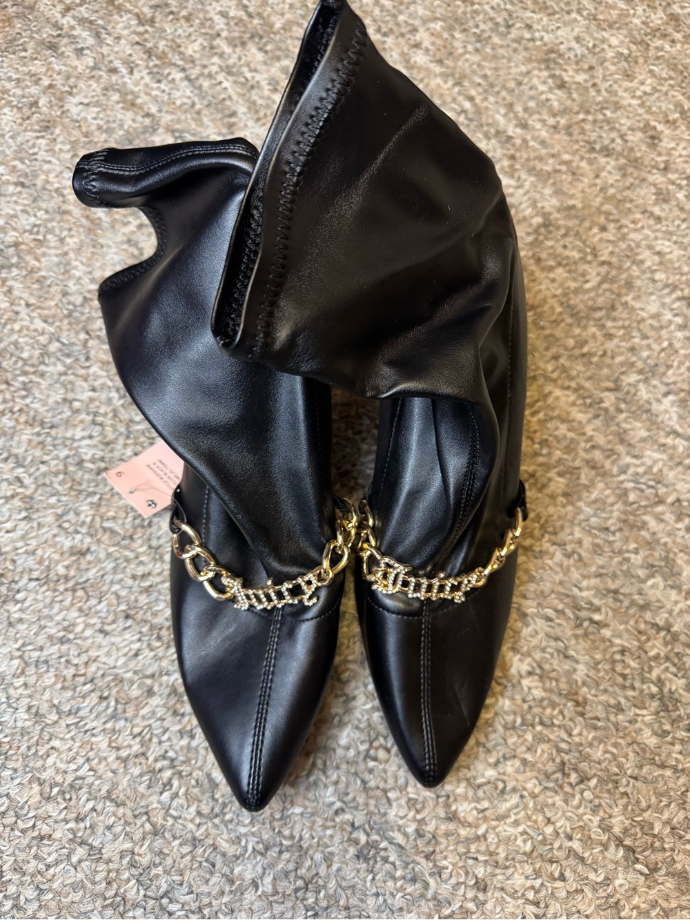 Juicy Couture JC-TOMMI black pointed toe chain ankle boots - size 9